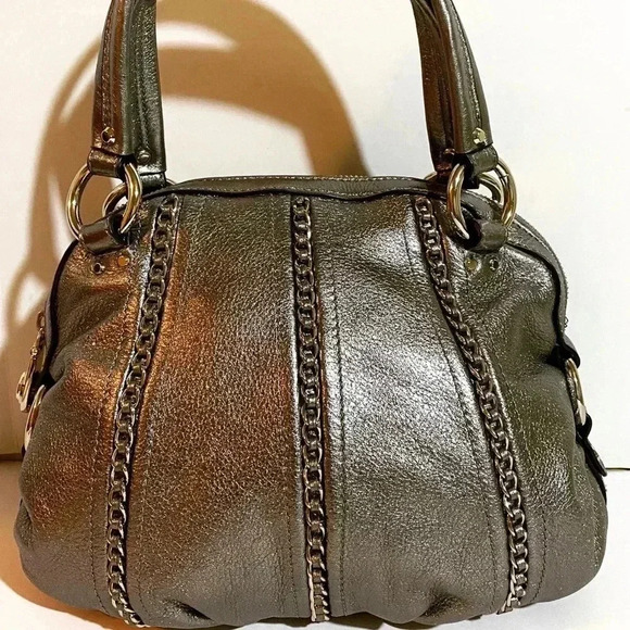 B. Markowsky silver metallic leather satchel handbag - Picture 1 of 11